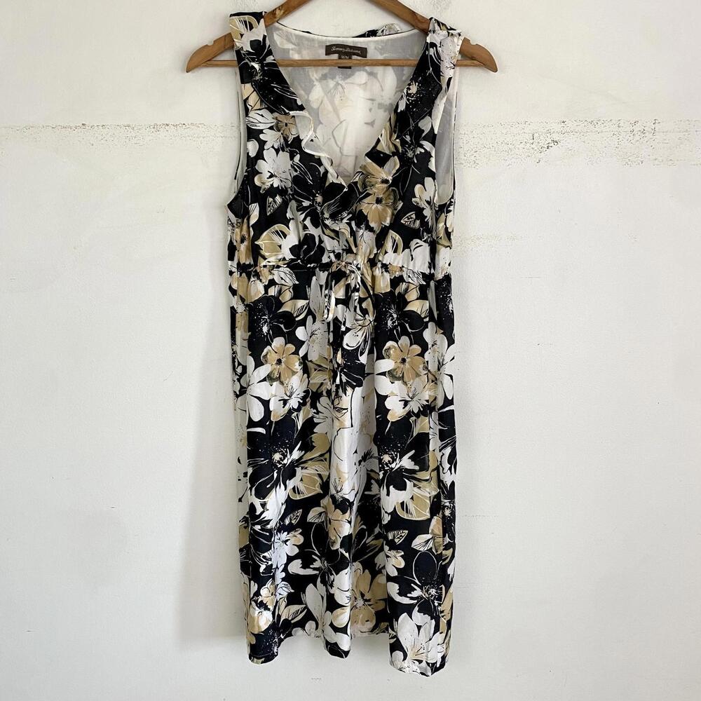 TOMMY BAHAMA black brown cream floral cotton silk mini dress sz M